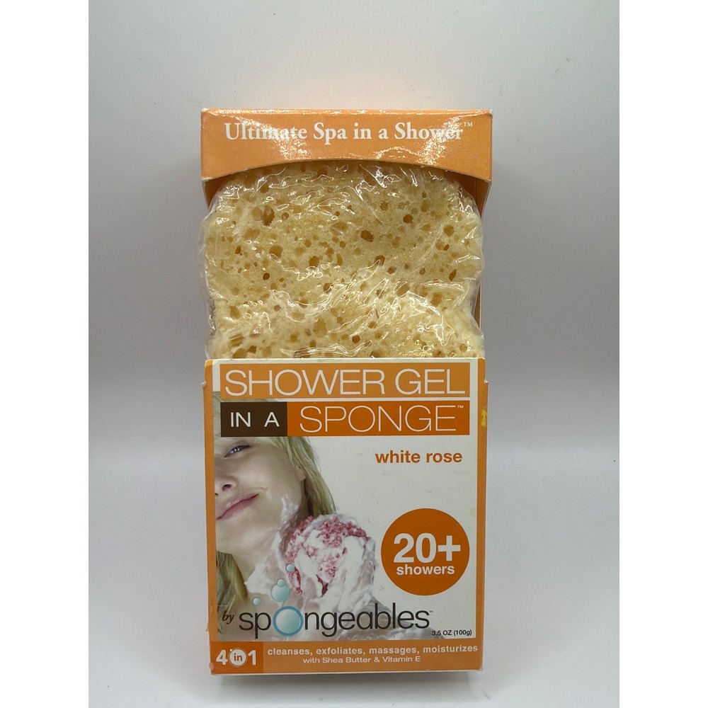 Spongeables Shower Gel in a Sponge Womens 3.5oz White Rose 4-in-1 Shea Butter